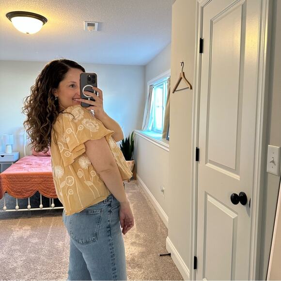 THE GREAT. Tan Cream White Floral Embroidered Blouse Top 0 Small - Picture 4 of 11